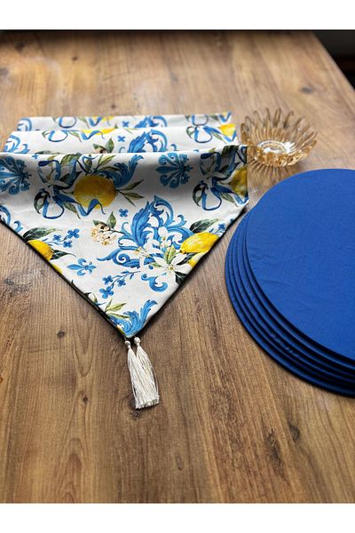 HALFART Runner din in Blue Lemon Duck și set de 6 Saks Supla