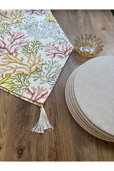 HALFART Orange Coral Duck Linen Runner και Σετ 6 τεμαχίων Cream Supla