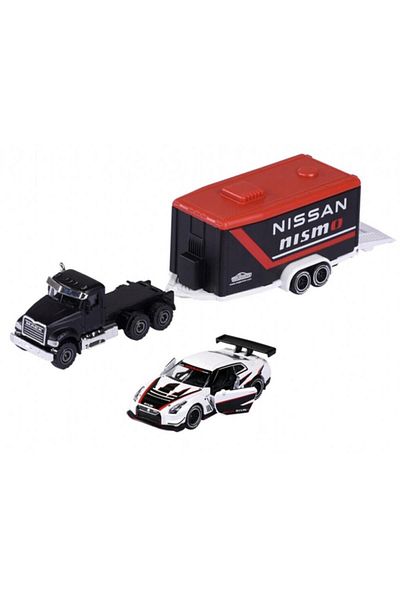 Majorette Race Trailer Mack Granite and Nissan Gt-R Nismo Gt3