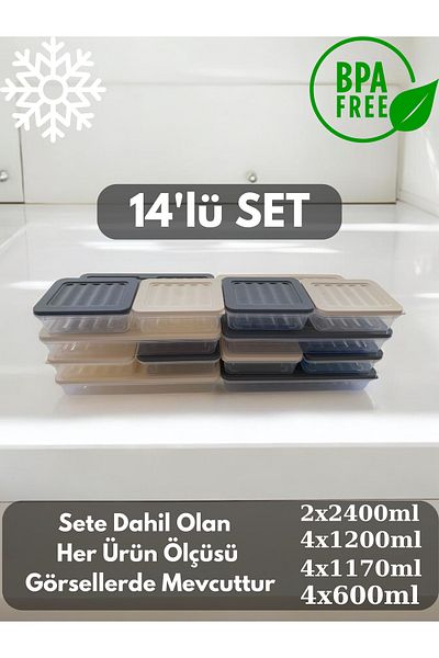 PONÇİK STORE 14 Colorful Refrigerator Organizer Freezer and Microwave Storage Container 2X2400-4X1200-4X1170-4X600 ml