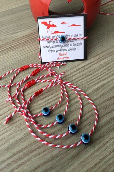 Shepidi 5-Piece Handmade Marteniçka Lucky Bracelet with Evil Eye Beads