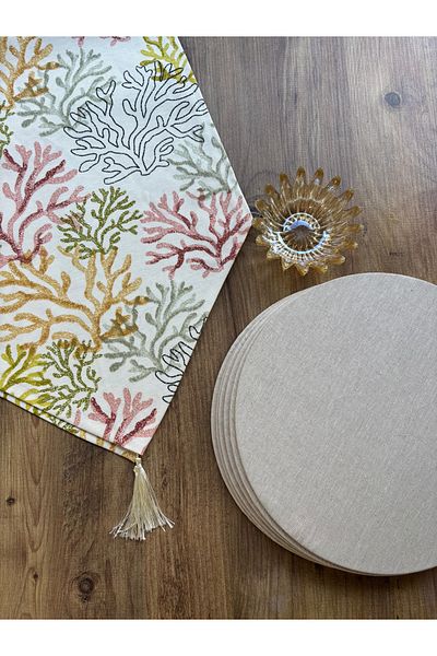 HALFART Orange Coral Duck Linen Runner και Σετ 6 τεμαχίων Cream Supla