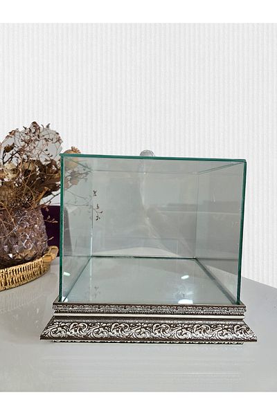 AYZ HOME Glass Embroidered Silver Promise Engagement Dowry Bundle Box 25*25 cm Bridal Groom Bundle