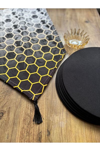 HALFART Runner modern din in, hexagonal, negru și set de 6 Supla negre