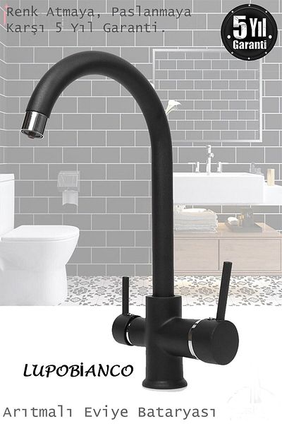 lupobianco Kitchen Sink Faucet Purified 3 Way Purification Tap Black Color Sink