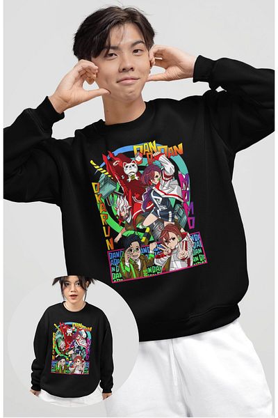Fuddy Moda Φούτερ χωρίς κουκούλα με στάμπα Dandadan, Unisex Anime με θέμα Crew Neck Sweat