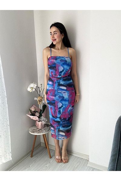 AB LOOKS Νέα σεζόν ελαστικό και ντραπέ φόρεμα με λουράκι μίντι τούλι