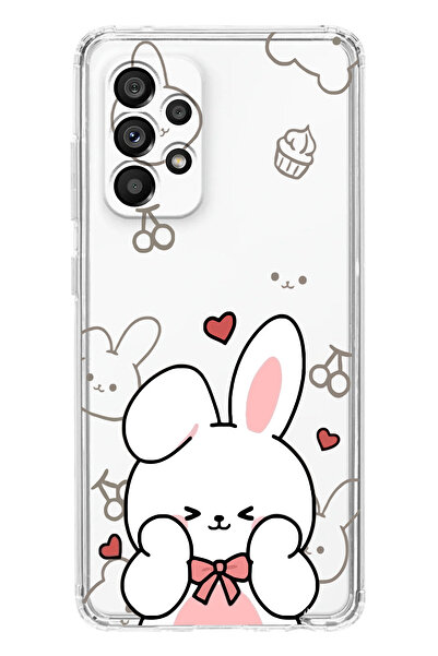 moonset Samsung Galaxy A73 Uyumlu Sevimli Tavşan Tasarımlı Baskılı Şeffaf Tel...