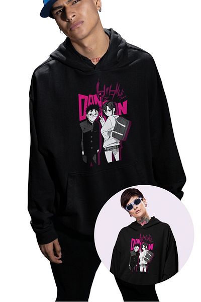 Fuddy Moda Oversize Okarun and Momo Printed Hooded Sweatshirt, Unisex Dandadan Anime Themed Hoodie