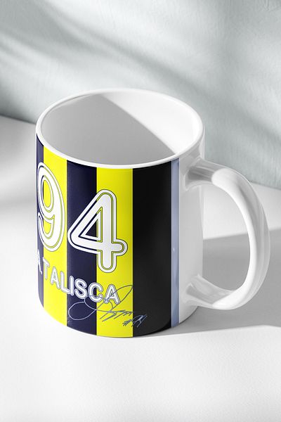 DekorHane Anderson Talisca Signed Yellow Navy Blue Stick Design - Mug Cup F.Bahce