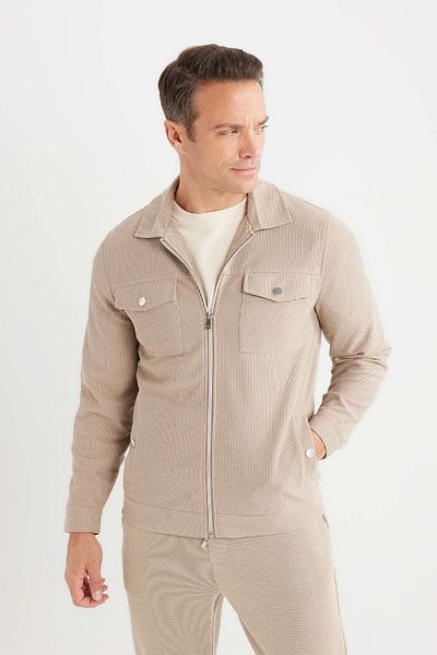DeFacto Slim Fit Slim-Fit-Polokragen-Reißverschlussmantel D7533AX25SP