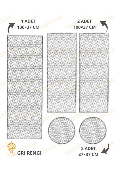 Tekstilsa 5 Pieces Luxury Runner Living Room Coffee Table Table Cover Set French Laced Dowry Set (GREY)Rectangular