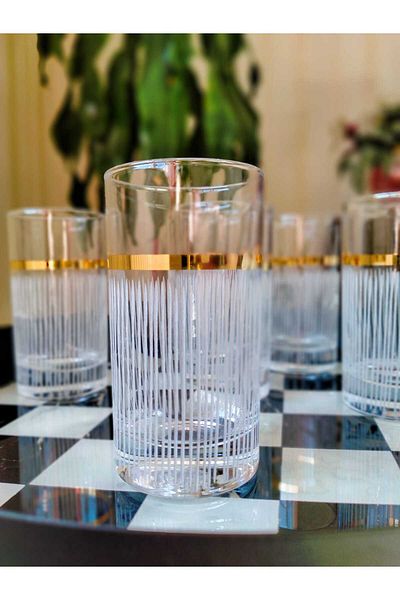 P H Panayır Home Gold Gilding 6 Pieces Glass Coffee Side Water Cup Set Zemzem Liquor Sorbet Set
