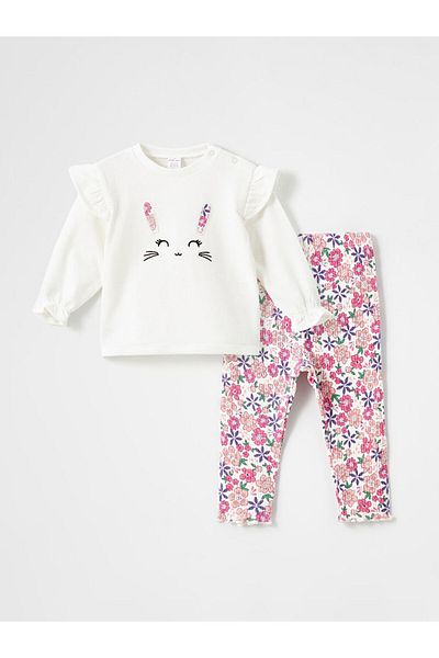 LC Waikiki New Season Crew Neck Floral Baby Girl Blouse and Leggings Set of 2 - S51138Z1