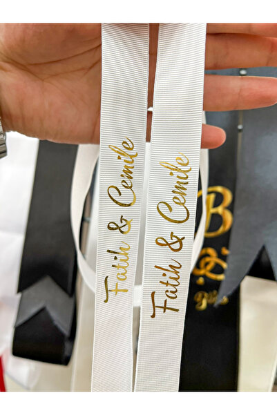 imzatasarım Gold/gümüş Baskılı Isimli Söz Ve Nişan Kurdelesi Grogren Geniş Ku...