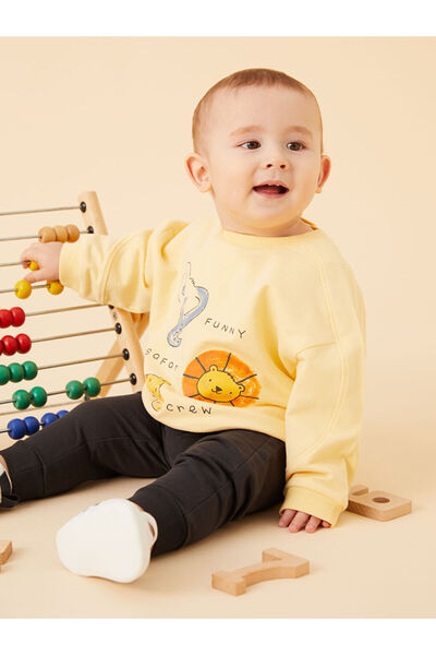 LC Waikiki Lcw Baby Yellow Crew Neck Baby Boy Sweatshirt and Sweatpants Set of 2