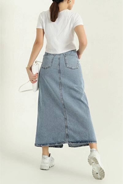 vuvutasarım New Season Blue Pocket Slit Denim Skirt