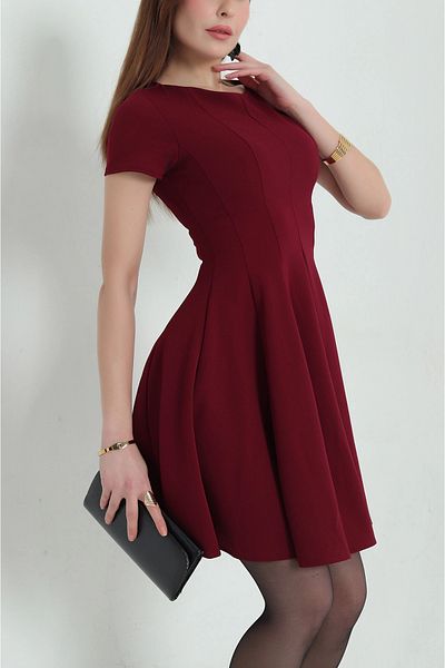 vuvutasarım Rochie Crepe cu mânecă scurtă, roșu Claret, cu fermoar, sezon nou 763