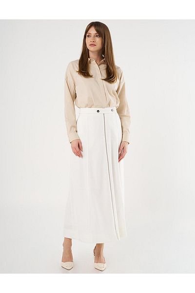 Kayra High Waist Ecru Skirt - Floral Pattern