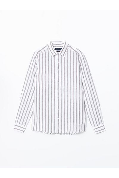 LC Waikiki Southblue Regular Fit Long Sleeve Striped Linen Men's Shirt
