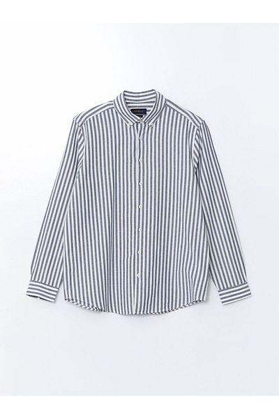 LC Waikiki SOUTHBLUE Ανδρικό ριγέ μακρυμάνικο πουκάμισο με κανονική εφαρμογή