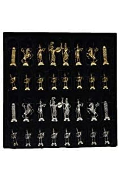 STOREMAX Ntwork Medium Size Metal Greek Chess Set Mdf Board with Glossy and Marble Pattern Storage Box (36X3