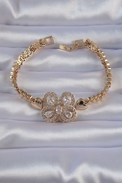 NEZADE STORE Brass Gold Color Zircon Stone Butterfly Figured Piece Model Bracelet - Lisinya