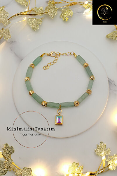 MinimalistTasarım سوار حجر افينتورين - حجر كريستال بوهيمي، سوار أخضر أصلي، سو...