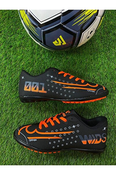 RUNSTEP Çocuk Genç Yetişkin Erkek Siyah Turuncu Bağcıklı Halı Saha Futbol Ayakkabısı