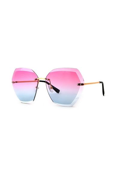TomyHelf Geometric Design Women's Sunglasses - Gold Frame, Gradient Glass