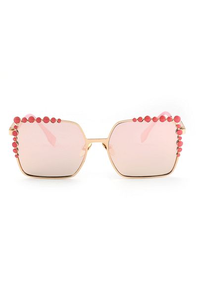 TomyHelf Square Pink Pearl Pink Frame Pink Mirrored Glass Women's Sunglasses