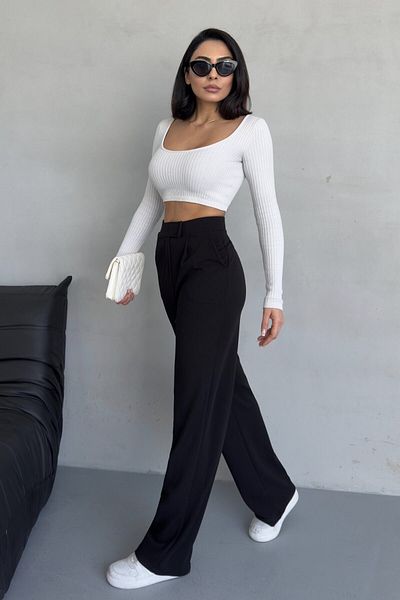 LOS FECHKA Line Women's Lycra Velcro Closure Black Palazzo Trousers