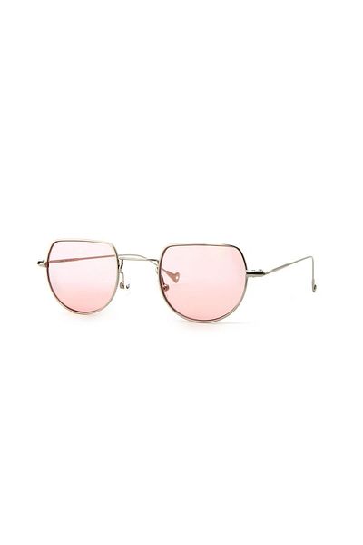 TomyHelf Pink Glass Sunglasses - Cornered Design, Silver Frame