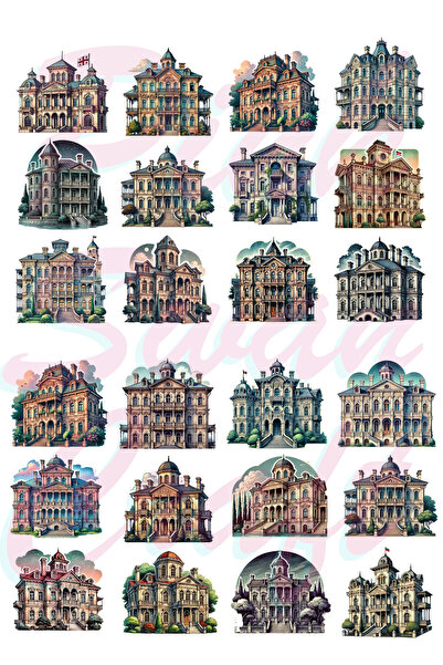Pink Swan Craft Set naljepnica u anime stilu sa vintage zgradama, bullet jour...