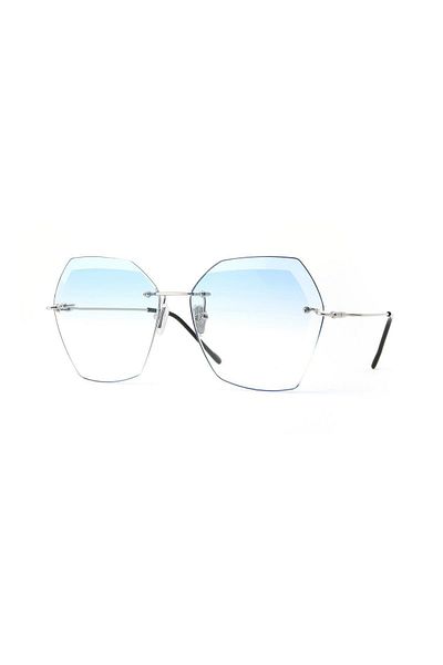 TomyHelf Geometric Design Women's Sunglasses - Silver Frame, Gradient Glass