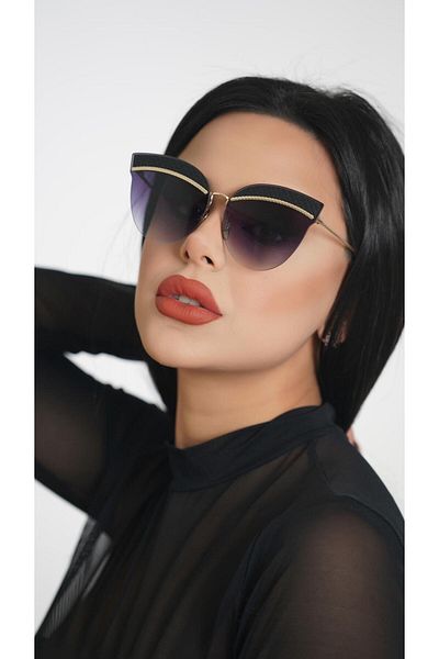 TomyHelf Cat Eyes Design Women's Sunglasses - Black Glass with Glass Frame and Eyebrow Detail