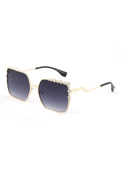TomyHelf Pearl Square Gold Square Frame Black Glass Women's Sunglasses