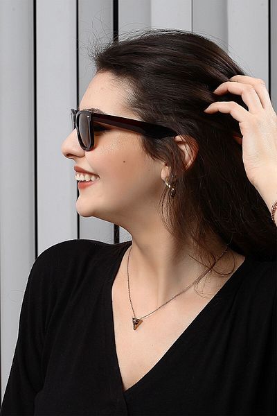 TomyHelf Brown Matte Glass Shiny Brown Bone Geometric Frame Unisex Sunglasses
