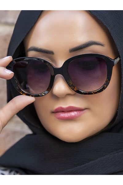 TomyHelf Black Gradient Glass Black Leopard Bone Frame Women Sunglasses