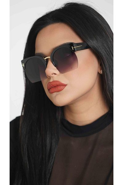 TomyHelf Half Frame Design Black Women's Sunglasses