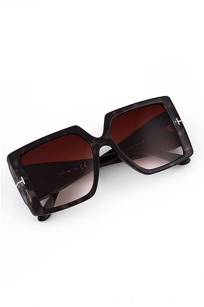 TomyHelf Brown Gradient Glass Leopard Bone Frame Women Sunglasses