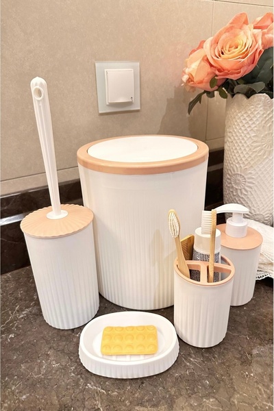 MAKRİ HOME طقم حمام 5 قطع، أبيض، حجم أنيق 6 لتر