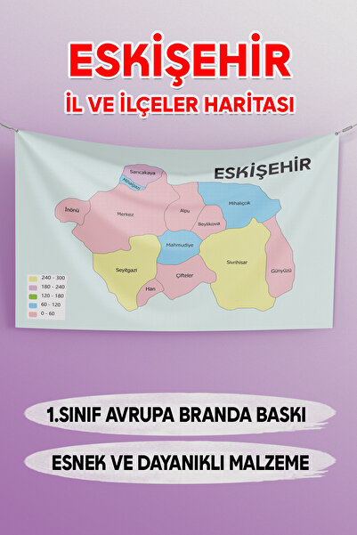 FLEXİS ملصق خريطة مقاطعة ومقاطعة إسكي شهير (قماش مشمع أوروبي من الفينيل) 50x70 سم