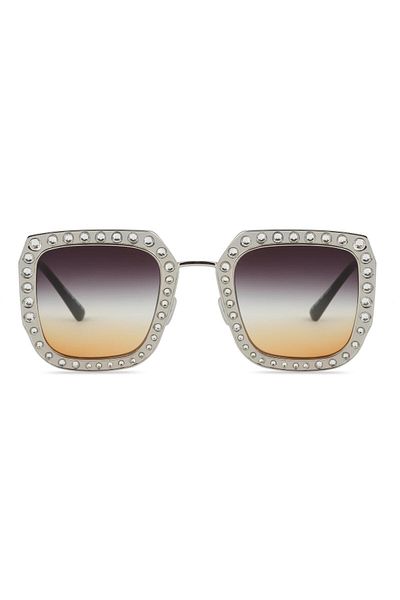 TomyHelf Square Diamond Design Silver Frame Black Gradient Glass Women's Sunglasses