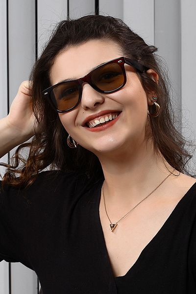 TomyHelf Brown Matte Glass Shiny Brown Bone Geometric Frame Unisex Sunglasses