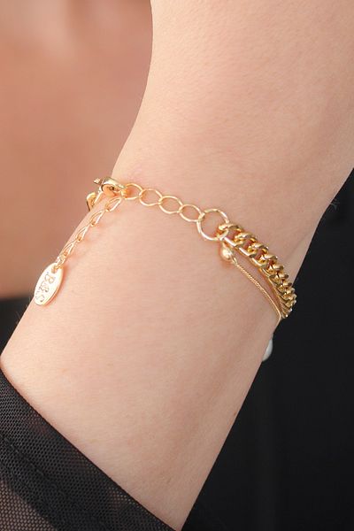 NEZADE STORE Gold Color Colorful Chain Model Colorful Heart Figure Fish Detail Women's Bracelet - Lisinya