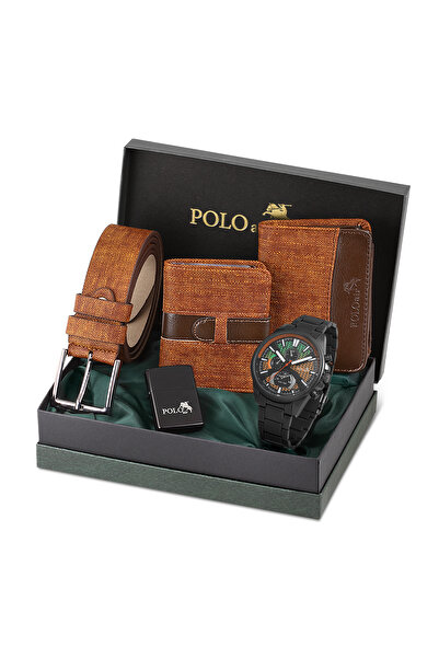 Polo Air Hediyelik Kutusunda Erkek Set Kombin Kemer Cüzdan Kartlık Çakmak Kol...