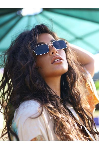 TomyHelf Women's Sunglasses - Rectangular Design, Gold Frame, Black Glass