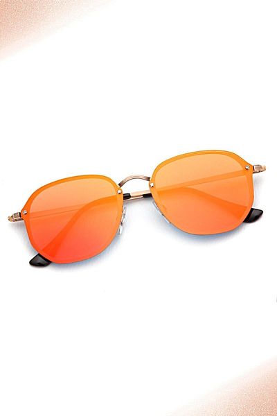 TomyHelf Gold Frame Orange Mirrored Cornered Design Women's Sunglasses