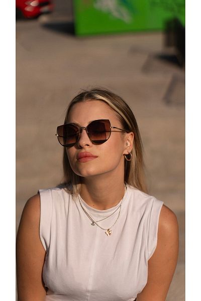 TomyHelf Women's Sunglasses - Cat Eyes Design, Gold Frame, Pink Glass